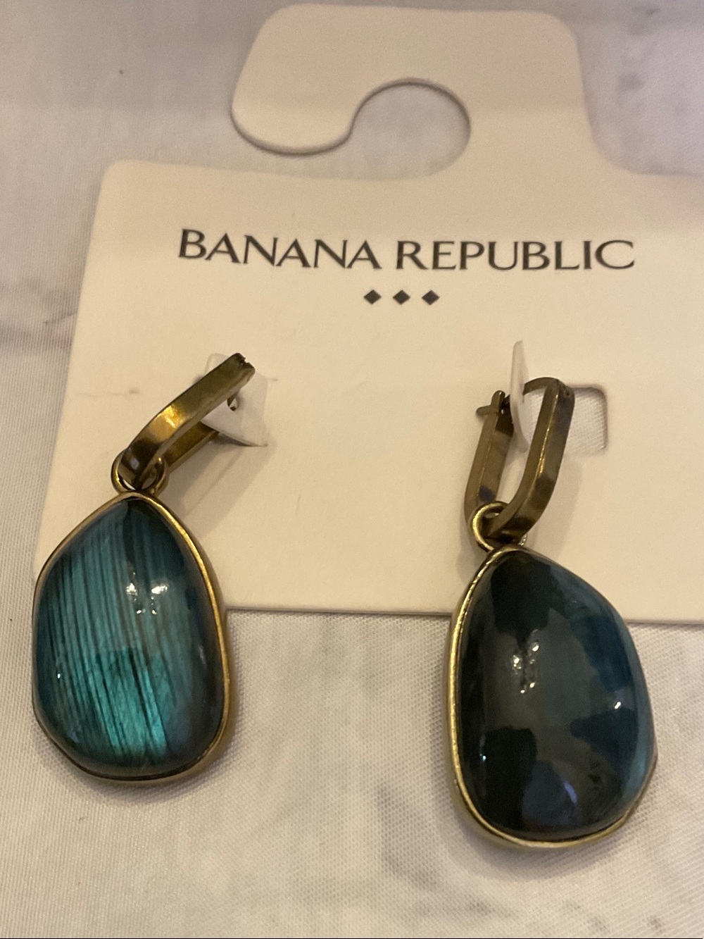 Banana Republic Gold-Tone Drop Earrings with Teal Stones